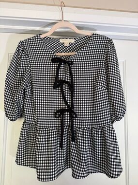 Monteau Los Angeles Black & White Gingham bow Top